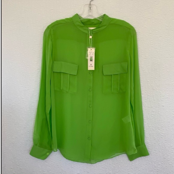 ERIN by Erin Fetherston Tops - Erin Fetherston Neon Vibrant Green Button-Up Silk Blouse NWT Sz Small